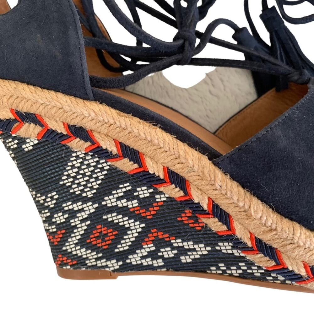 CAbi Isla Navy Suede Aztec Embroidered Espadrille Wedge Heels 7.5 NWOT - Picture 6 of 10